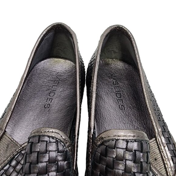 J/Slides‎ S6 Flynn Slip Ons Silver Leather Woven Loafers Women's Size 10 - Picture 10 of 12